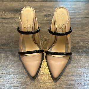 Jessica Simpson Nude Stiletto Heels with Black Contrast Straps